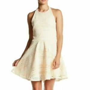 NWT THE VANITY ROOM Nordstrom Cream Dress Fit & Flare Halter Geo Lace Size Large